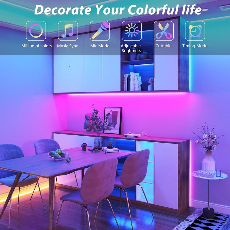 100FT Led Lights for Bedroom, Color Changing RGB Led Strip Lights Indoor, Music Sync Led Light Strip with Remote and App Control, DIY Led Lights for Room Ambient Lighting (1*100FT)