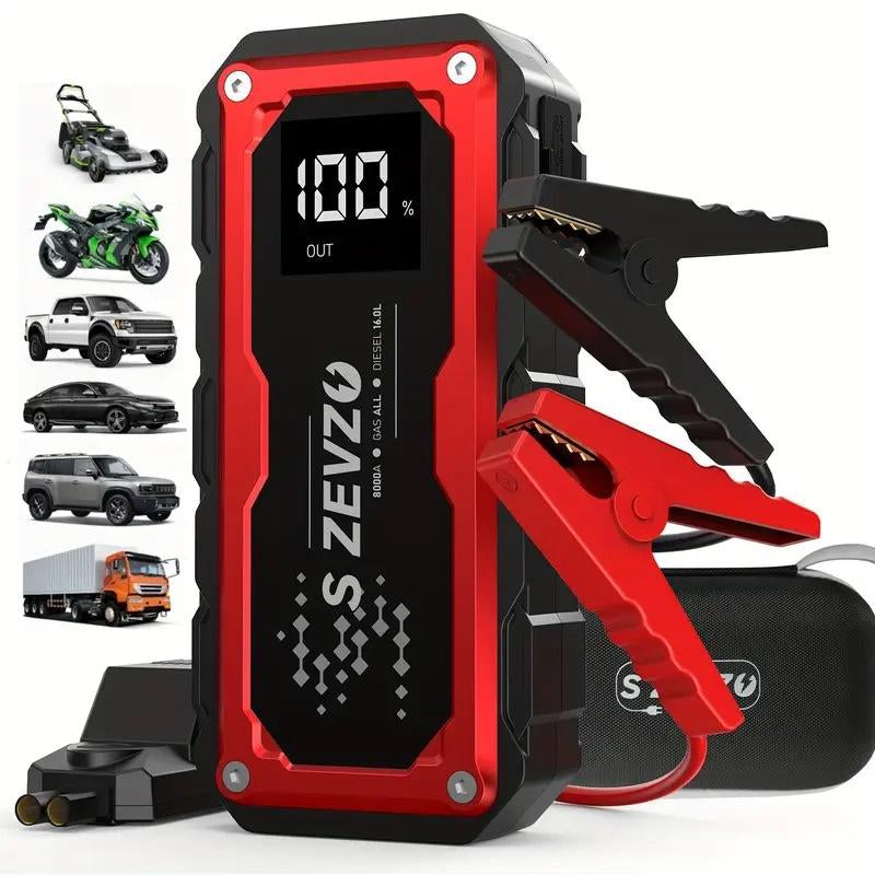 8000A Peak Portable Car Jump Starter with LED Light – Emergency Booster Battery Pack, Power Bank, Wireless Charging, Car Battery Jump Starter Tool