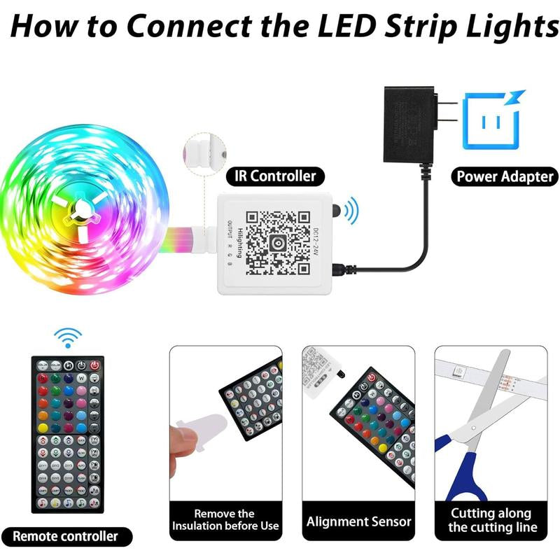 100FT Led Lights for Bedroom, Color Changing RGB Led Strip Lights Indoor, Music Sync Led Light Strip with Remote and App Control, DIY Led Lights for Room Ambient Lighting (1*100FT)