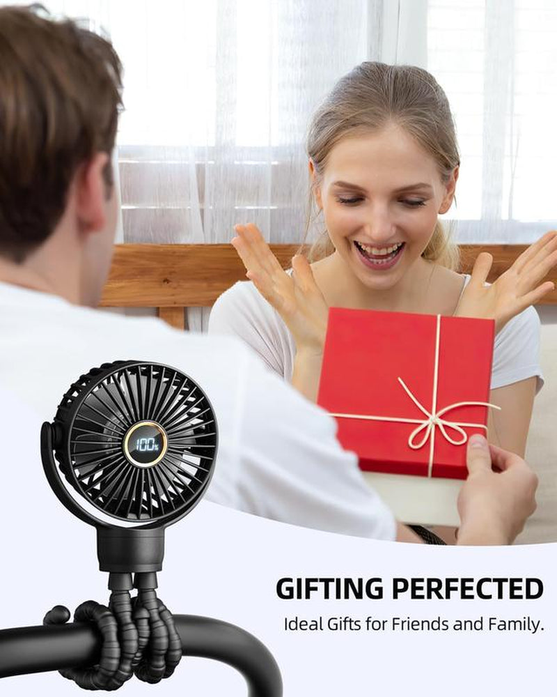 [New Deal] Portable Stroller Fan, Small Battery Powered Cooler with 360° Rotation, Rechargeable Mini Personal Stroller Accessory for Car, Bike,