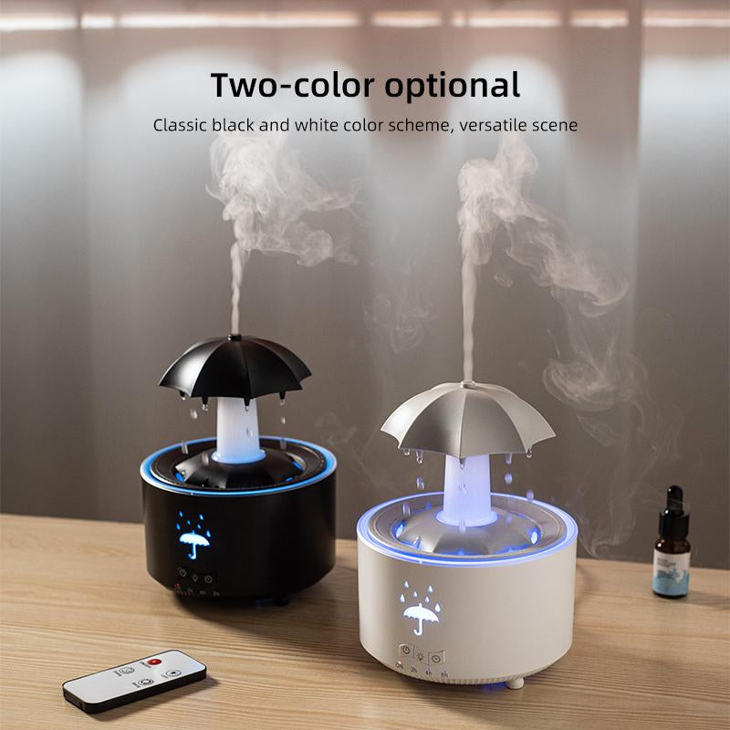 Rain Umbrella Humidifier & Aroma Diffuser with Soothing Rain Sounds, Water Drip Effect,7 Colors Mood Light, Timer and Auto-Off, Ldeal for Relaxation, Sleep,Home,Bedroom,Desk(White)
