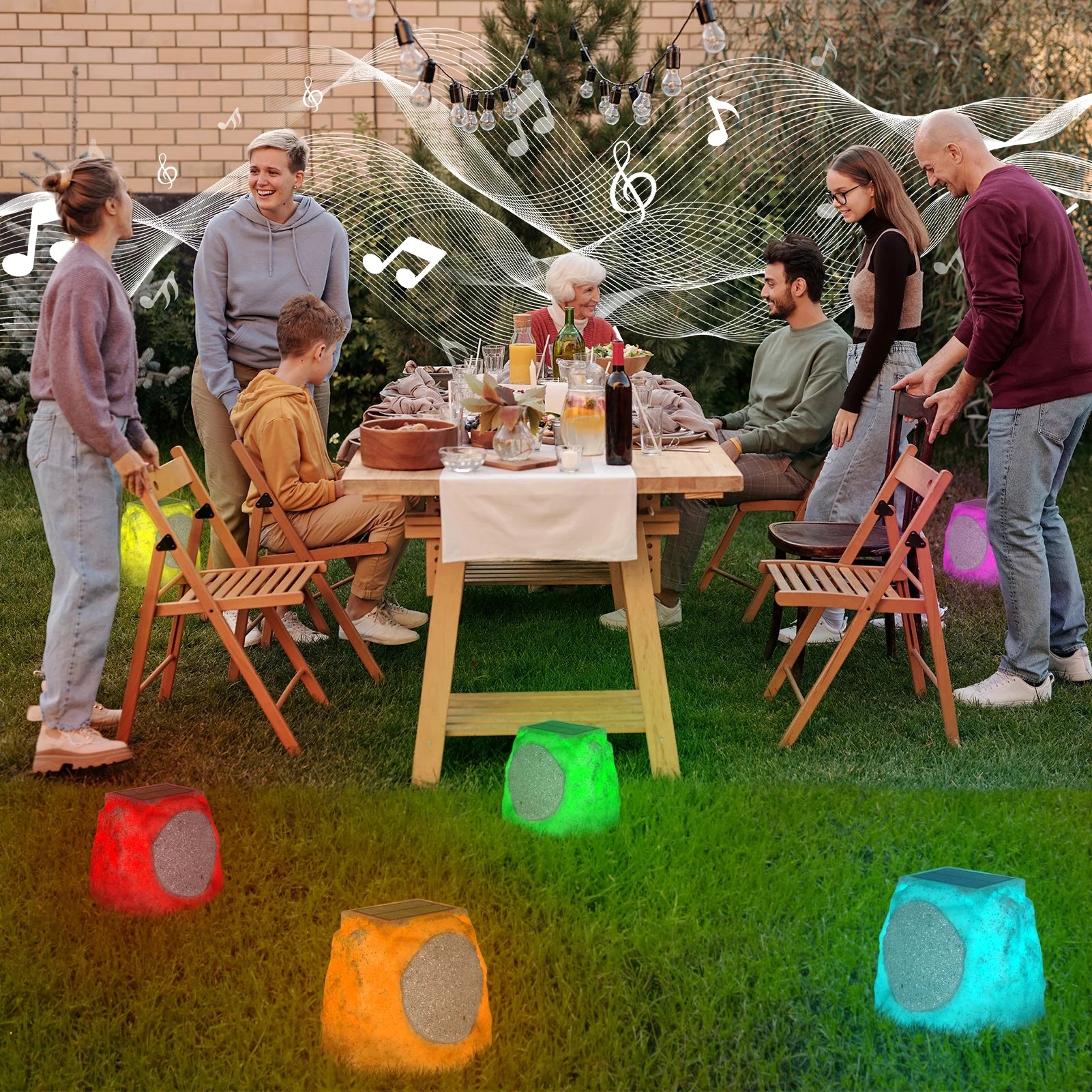 Rock Speakers Outdoor Waterproof Bluetooth Wireless Solar Powered Rock Speaker System Rechargeable with Lights&Tws Pair Function for Patio outside Garden Deck Yard BBQ