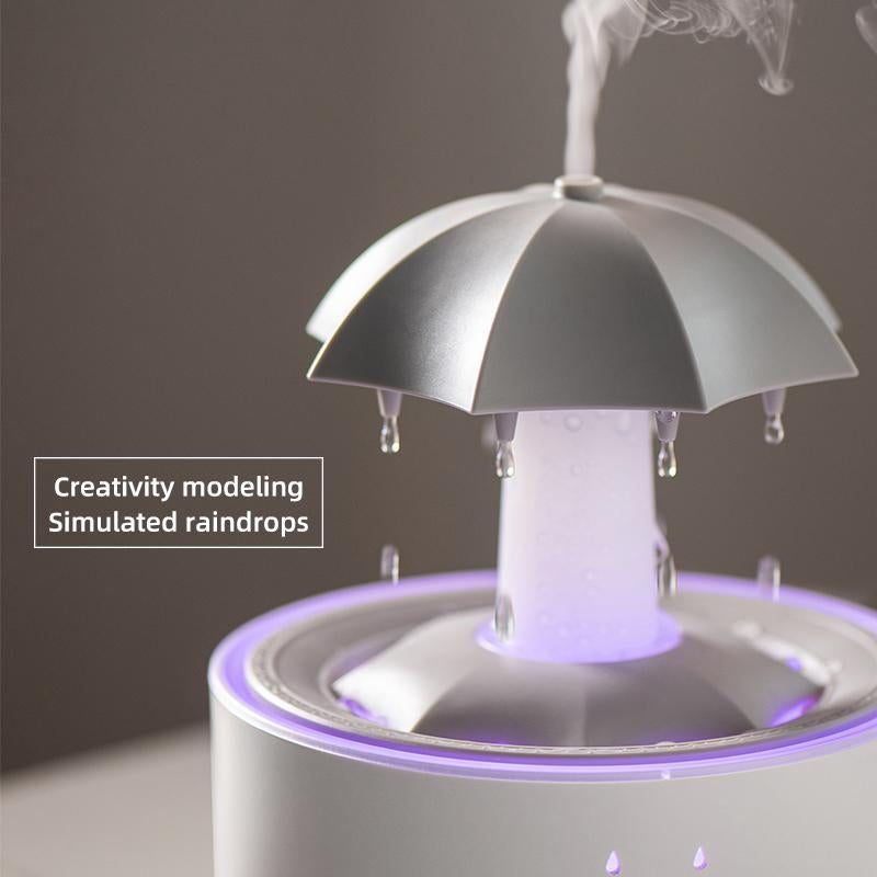 Rain Umbrella Humidifier & Aroma Diffuser with Soothing Rain Sounds, Water Drip Effect,7 Colors Mood Light, Timer and Auto-Off, Ldeal for Relaxation, Sleep,Home,Bedroom,Desk(White)