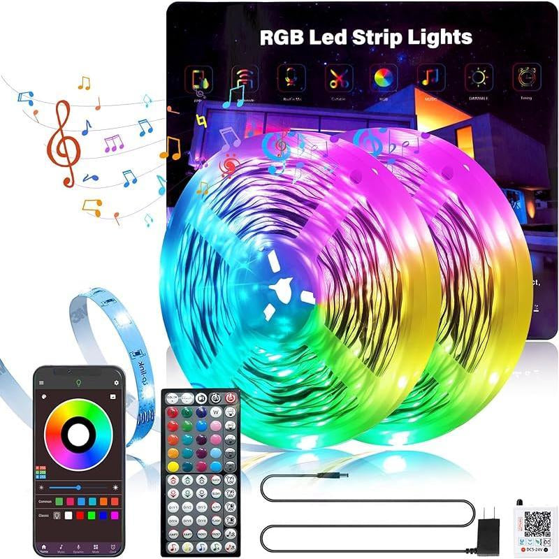 100FT Led Lights for Bedroom, Color Changing RGB Led Strip Lights Indoor, Music Sync Led Light Strip with Remote and App Control, DIY Led Lights for Room Ambient Lighting (1*100FT)