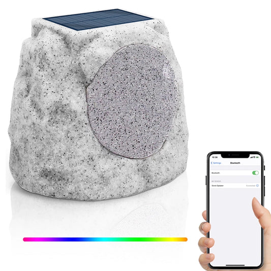 Rock Speakers Outdoor Waterproof Bluetooth Wireless Solar Powered Rock Speaker System Rechargeable with Lights&Tws Pair Function for Patio outside Garden Deck Yard BBQ