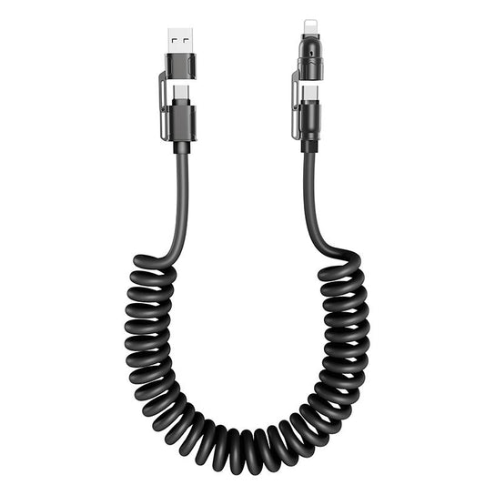 240W 4-In-1 USB-C Cable - PD 5A Fast Charging & Datasync with USB A,TYPE C & Lightning, Breathing Light,Aluminum Alloy Design, 4FT Silicone Cable, Compatible Withiphone 16/15,Ipad Pro, Samsung, and Laptops Androiddevice