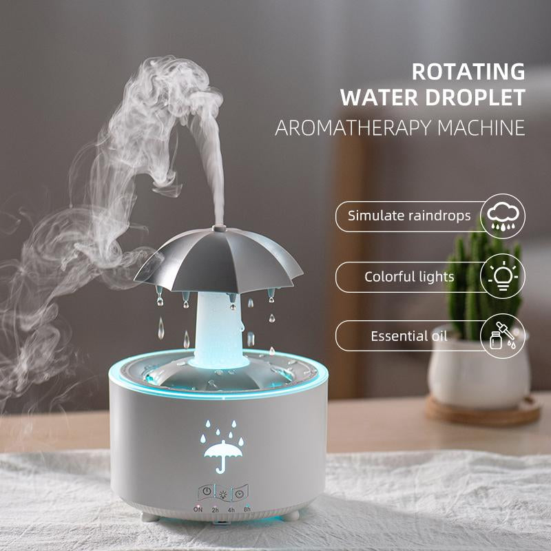 Rain Umbrella Humidifier & Aroma Diffuser with Soothing Rain Sounds, Water Drip Effect,7 Colors Mood Light, Timer and Auto-Off, Ldeal for Relaxation, Sleep,Home,Bedroom,Desk(White)