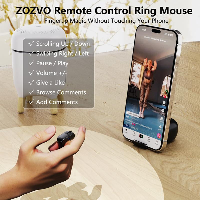ZOZVO Bluetooth Remote Control Scrolling Tiktok Instagram Youtube Finger Air Mouse with Touchpad for Android &Ios,Cursor Control,Video Scroll, Powerpoint Control ,Compatible with PC, Laptop, Mobile, Table