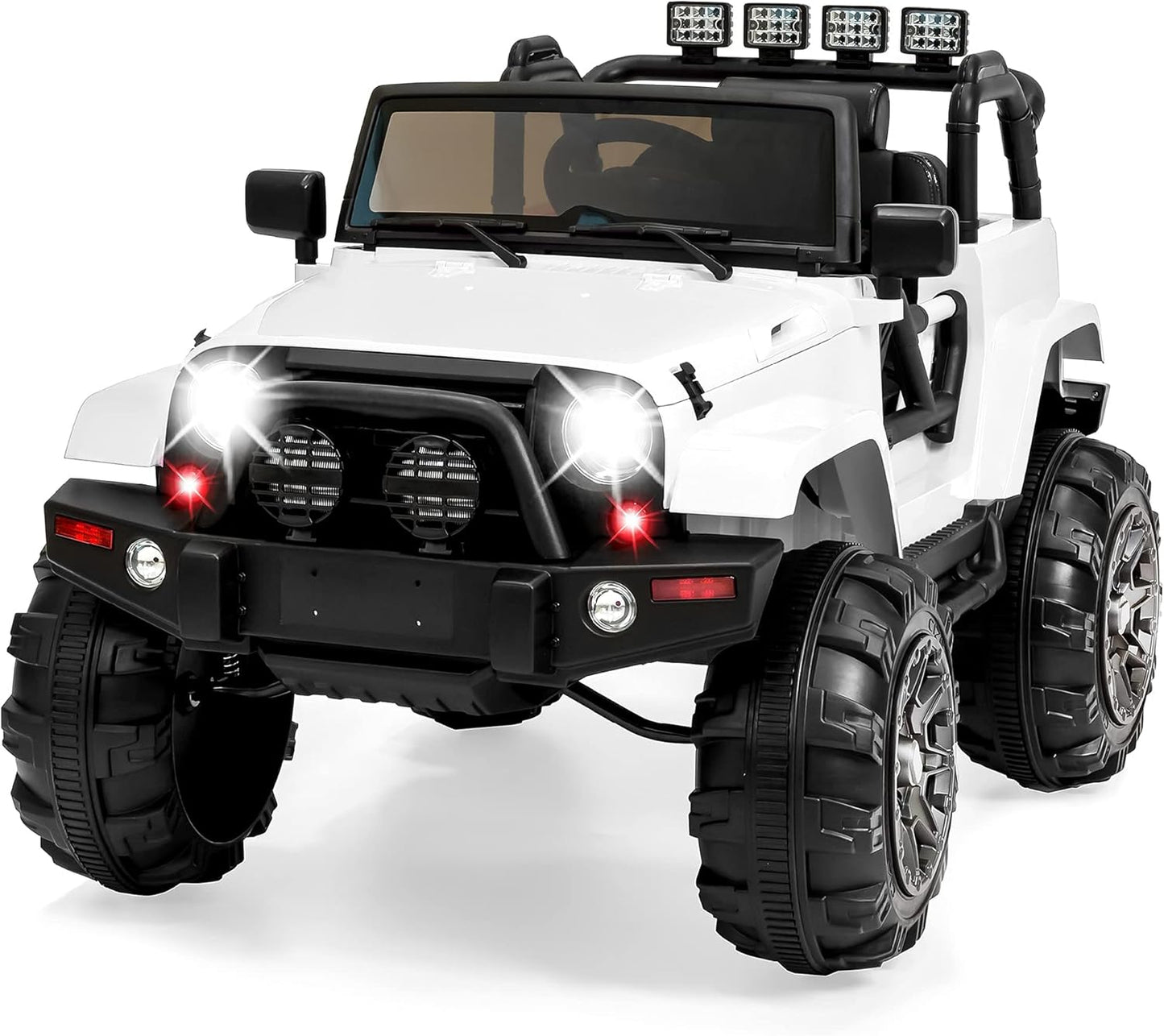 Kids 12V Ride on Truck, Battery Powered Toy Car W/Spring Suspension, Remote Control, 3 Speeds, LED Lights, Bluetooth - White