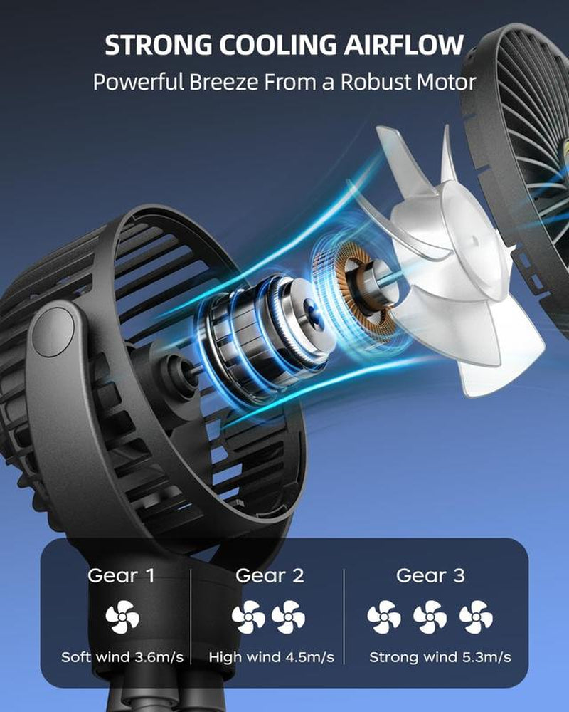 [New Deal] Portable Stroller Fan, Small Battery Powered Cooler with 360° Rotation, Rechargeable Mini Personal Stroller Accessory for Car, Bike,