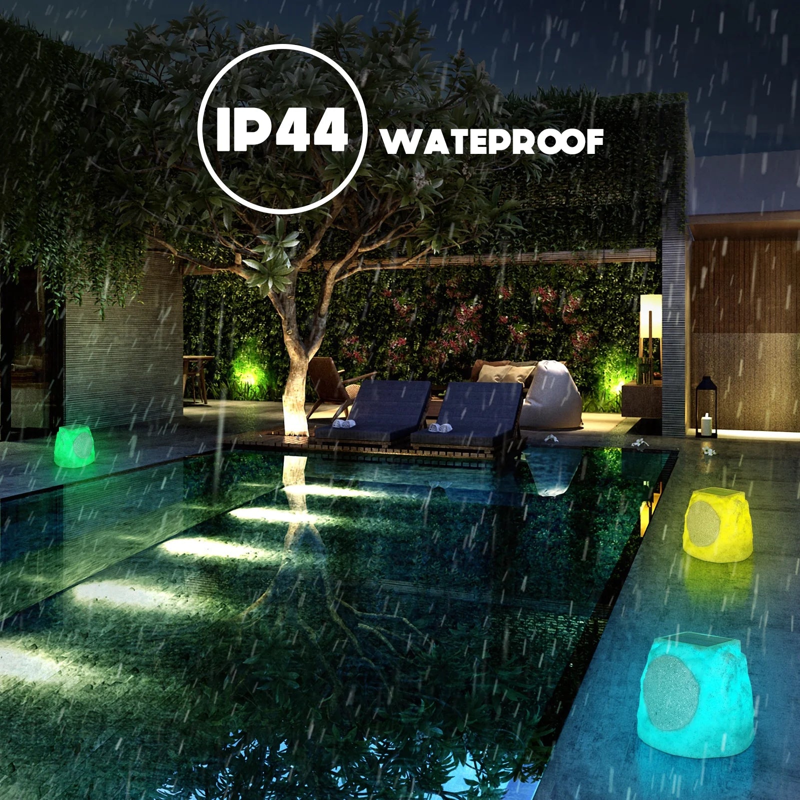 Rock Speakers Outdoor Waterproof Bluetooth Wireless Solar Powered Rock Speaker System Rechargeable with Lights&Tws Pair Function for Patio outside Garden Deck Yard BBQ