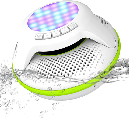 Pool Floating IPX7 Waterproof Bluetooth Speaker, Portable Wireless Shower Speakers with Deep Bass and Colorful LED Light for Outdoor Swimming Pool Hot Tub Home Party (Green)