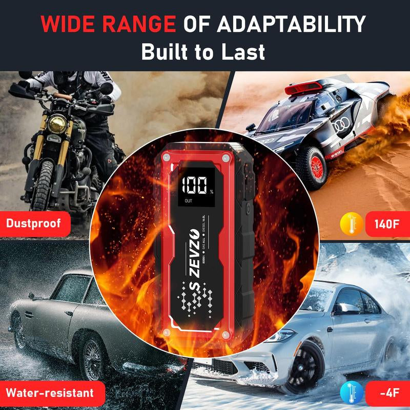 8000A Peak Portable Car Jump Starter with LED Light – Emergency Booster Battery Pack, Power Bank, Wireless Charging, Car Battery Jump Starter Tool​