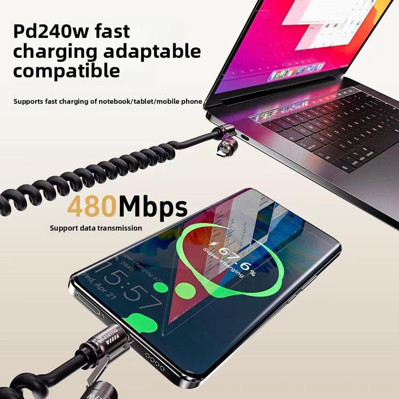 240W 4-In-1 USB-C Cable - PD 5A Fast Charging & Datasync with USB A,TYPE C & Lightning, Breathing Light,Aluminum Alloy Design, 4FT Silicone Cable, Compatible Withiphone 16/15,Ipad Pro, Samsung, and Laptops Androiddevice