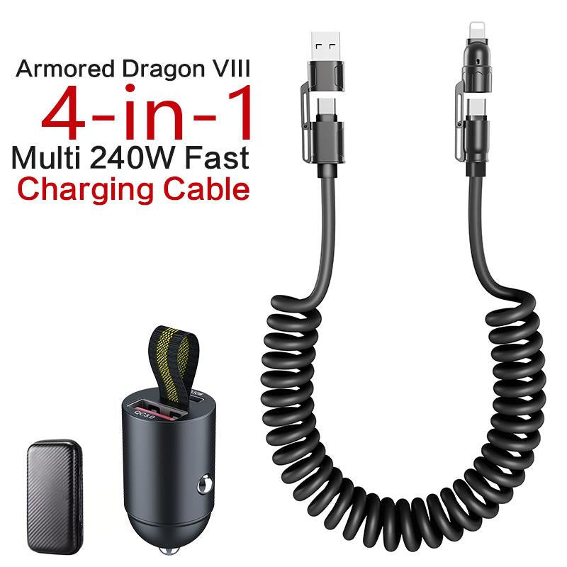 240W 4-In-1 USB-C Cable - PD 5A Fast Charging & Datasync with USB A,TYPE C & Lightning, Breathing Light,Aluminum Alloy Design, 4FT Silicone Cable, Compatible Withiphone 16/15,Ipad Pro, Samsung, and Laptops Androiddevice