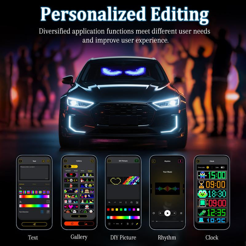 Devil Eyes for Vehicle, Truck, DIBMS LED Matrix Panel, LED Sign for Car: Programmable, Bluetooth APP Control,Wireless App-Controlled Scrolling LED Screen, Dynamic Usb-Powered LED Display Screen