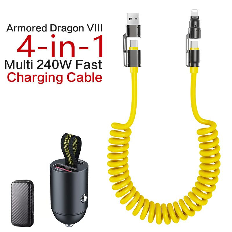 240W 4-In-1 USB-C Cable - PD 5A Fast Charging & Datasync with USB A,TYPE C & Lightning, Breathing Light,Aluminum Alloy Design, 4FT Silicone Cable, Compatible Withiphone 16/15,Ipad Pro, Samsung, and Laptops Androiddevice